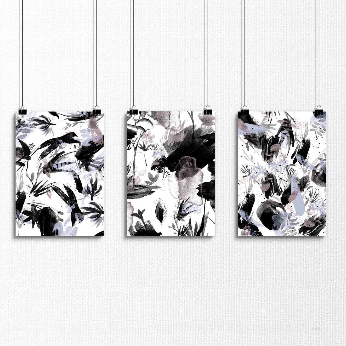 Black and white wall pictures | set of 3 wall art prints