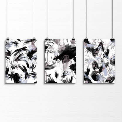 Black and white wall pictures | set of 3 wall art prints