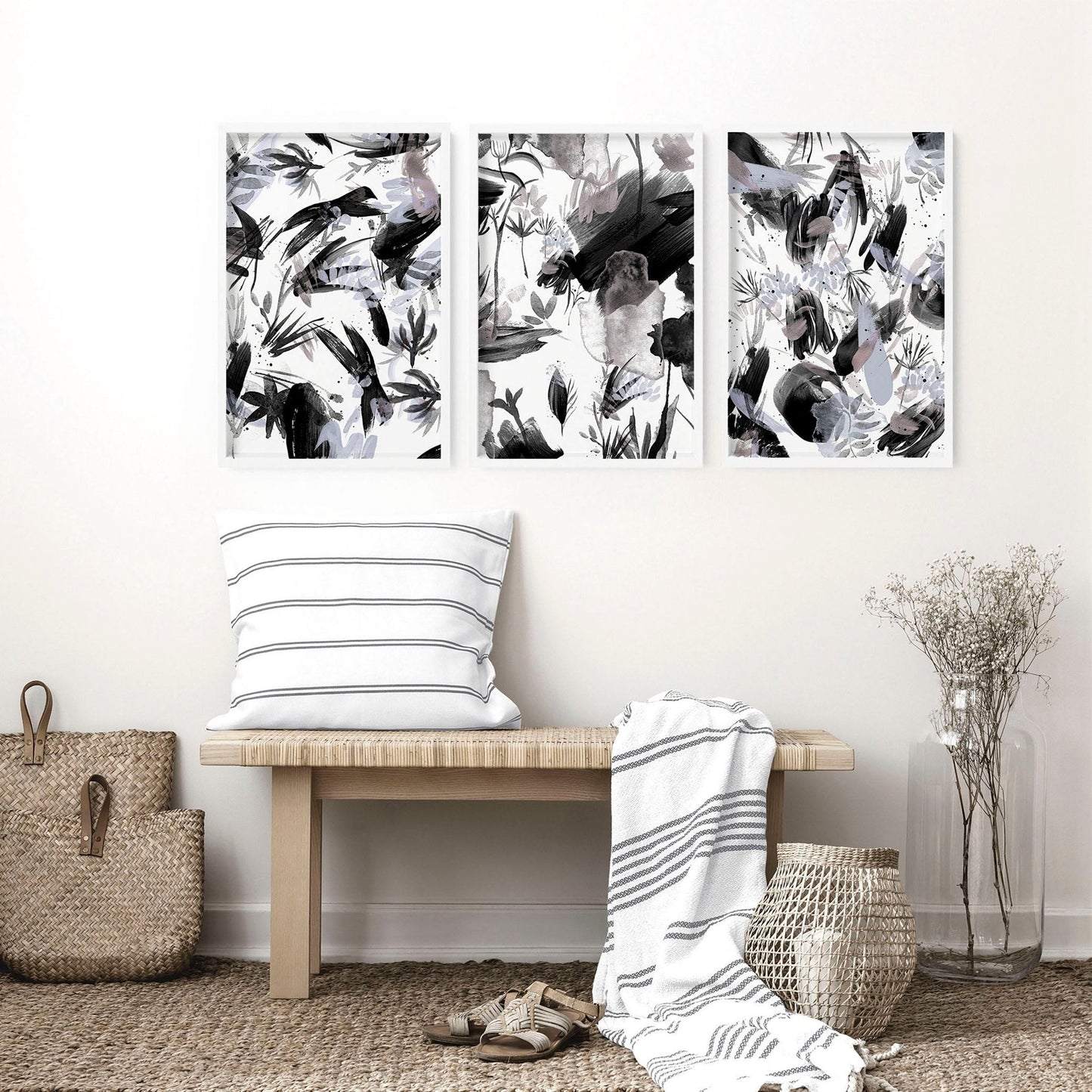 Black and white wall pictures | set of 3 wall art prints