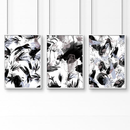 Black and white wall pictures | set of 3 wall art prints