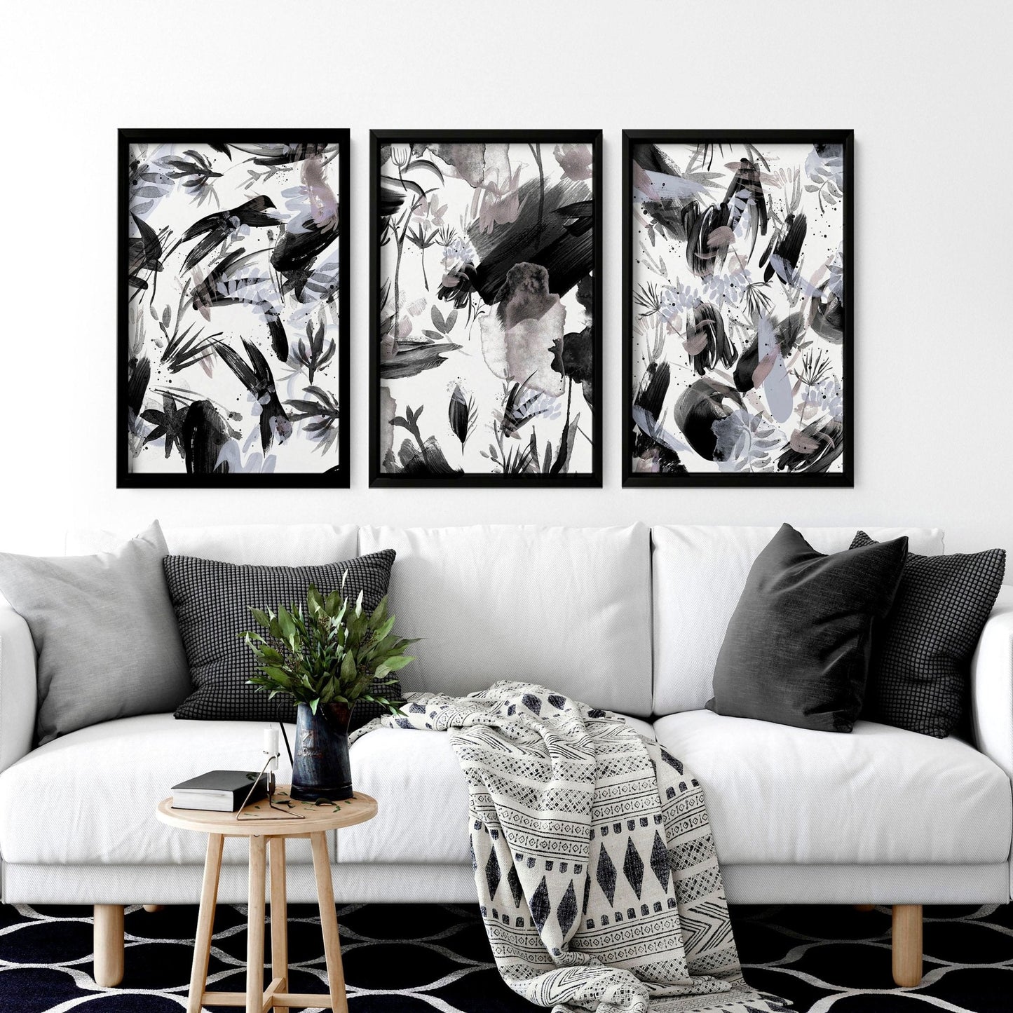 Black and white wall pictures | set of 3 wall art prints