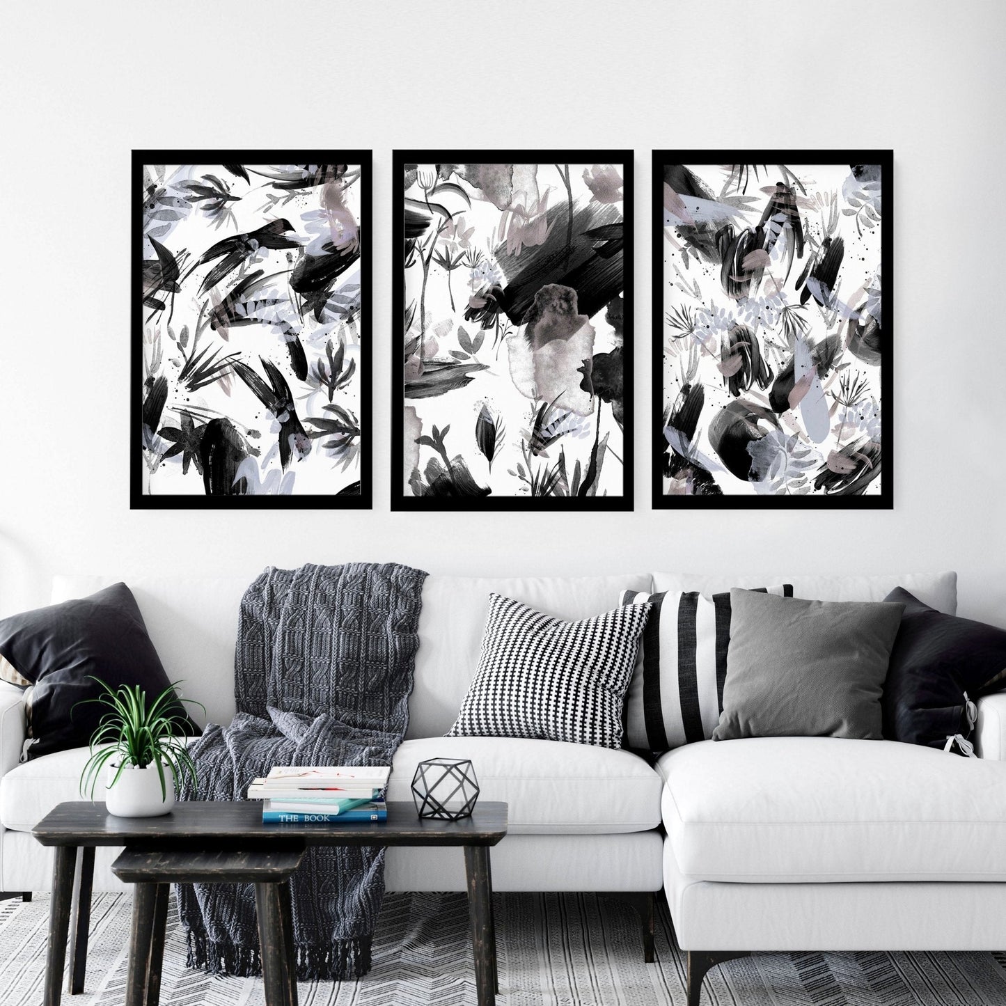 Black and white wall pictures | set of 3 wall art prints