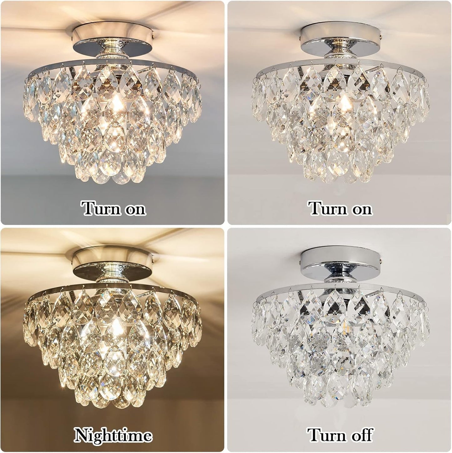 Modern E26 Small Crystal Chandelier Semi Flush Mount Ceiling Light