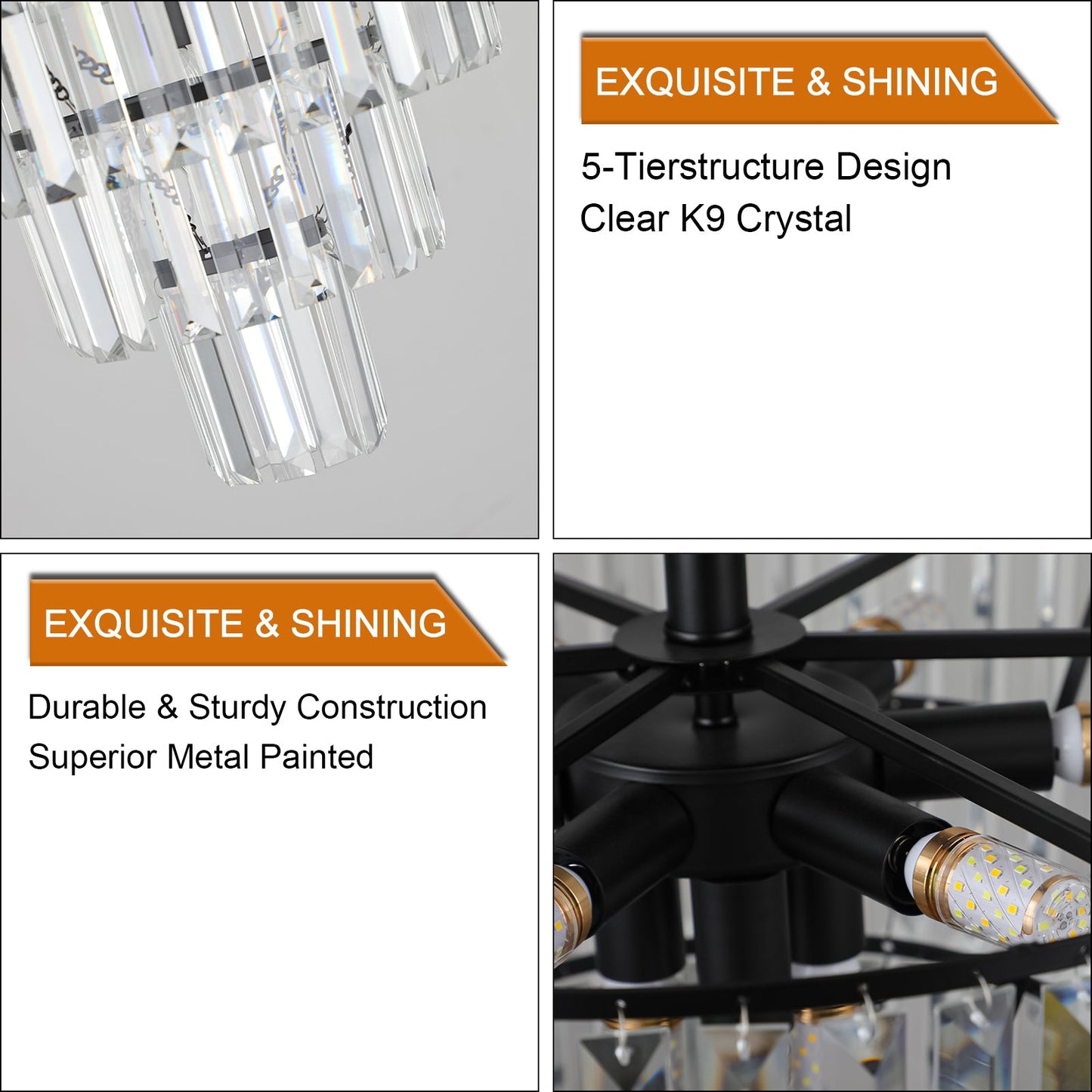 Black large crystal chandelier, modern style chandelier, dining room,