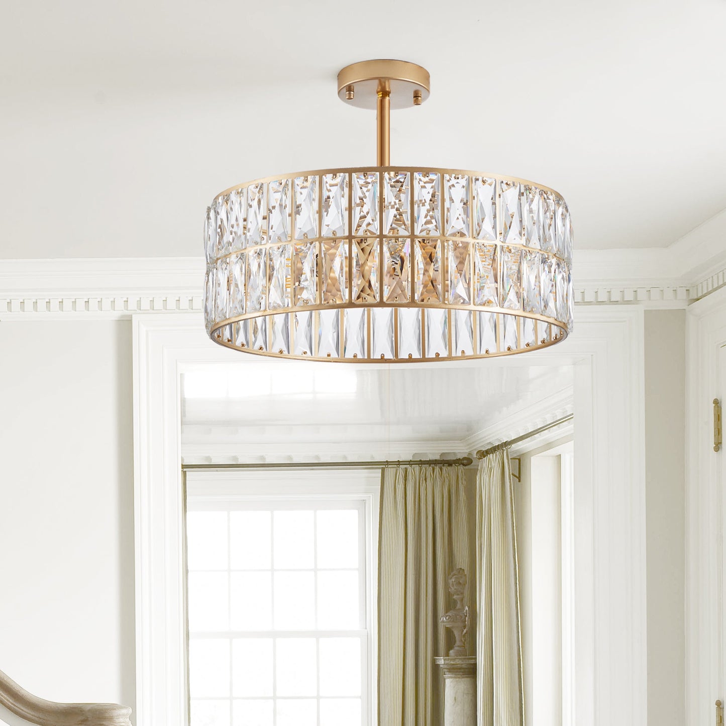 Modern Crystal Drum Chandelier, 6-Light Pendant Lighting Fixture with