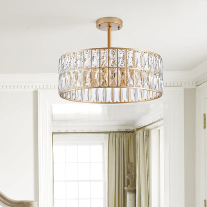 Modern Crystal Drum Chandelier, 6-Light Pendant Lighting Fixture with