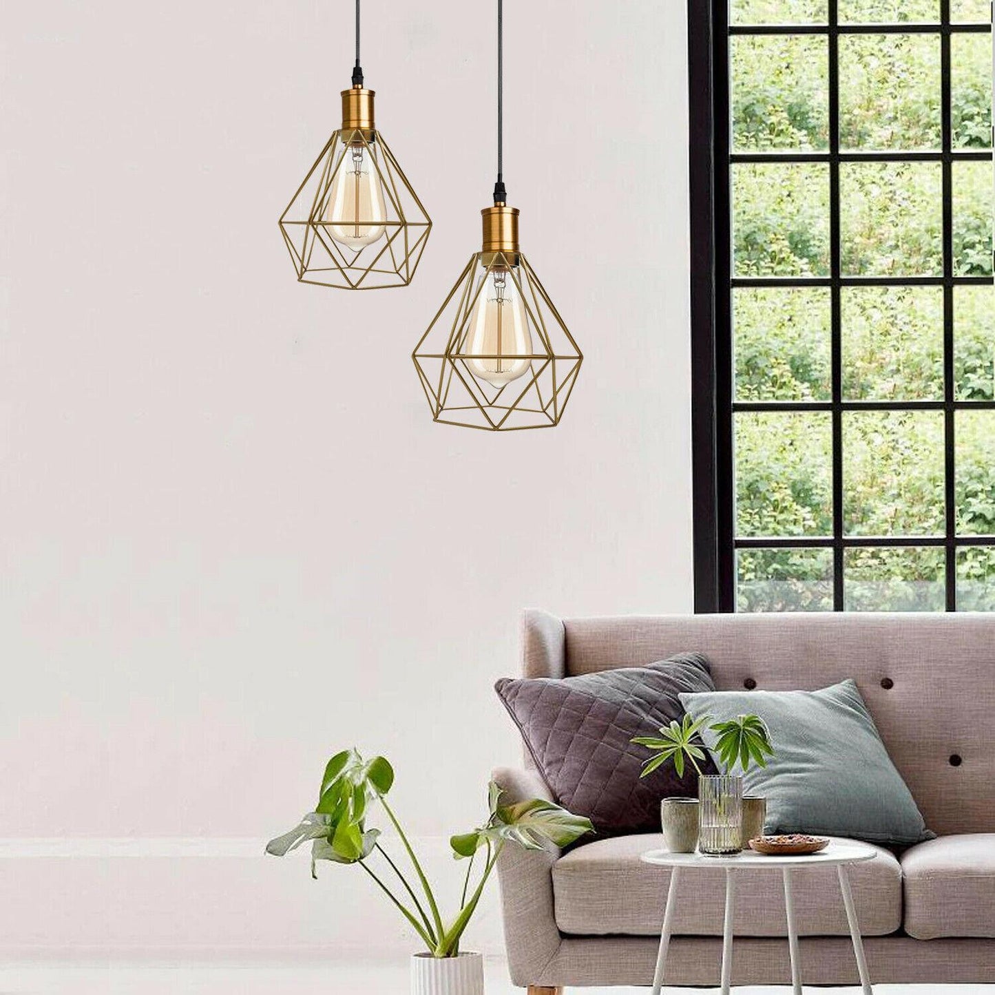 Modern Diamond Cage Pendant Light Fitting Geometric Wire Cage ~1266