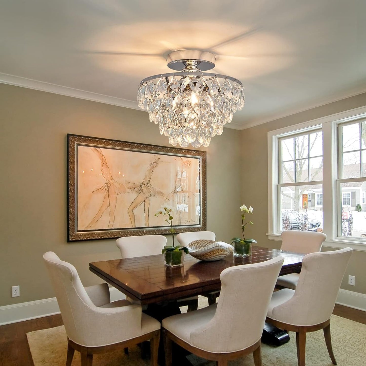 Modern E26 Small Crystal Chandelier Semi Flush Mount Ceiling Light