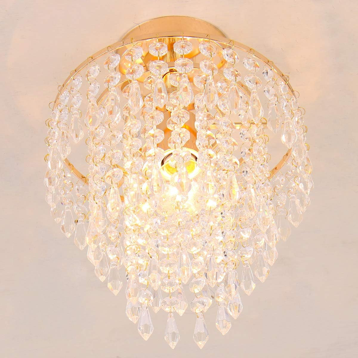 Mini Size Crystal Chandelier Modern Flush Mount Ceiling Light 3 Tiers
