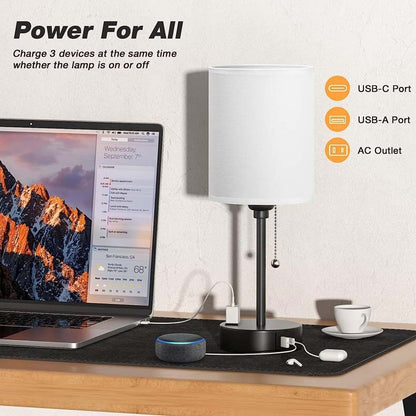 Taye C USB Mobile Phone Charging Fabric Table Lamp Study Bedroom Light American Standard Zipper Switch