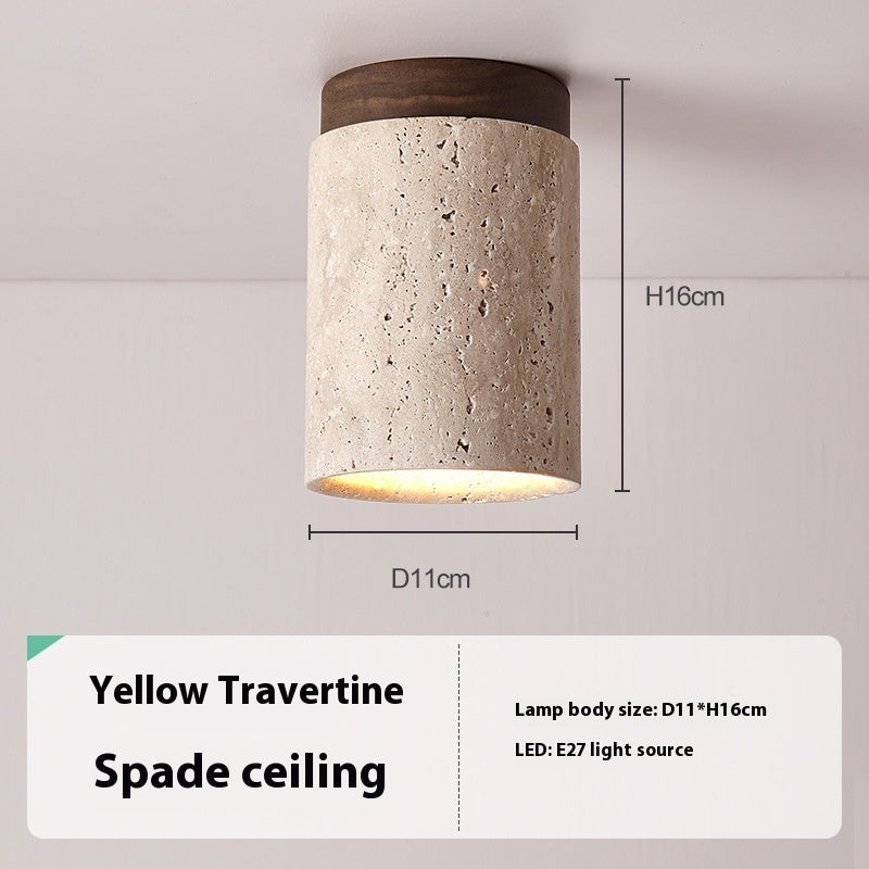Yellow Cave Stone Wooden Silent Wind Ceiling Lamp