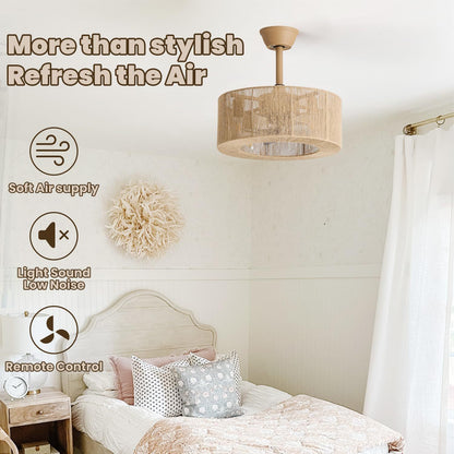 Rattan Weaving Fan Lamp Retro Living Room Restaurant Bedroom Light