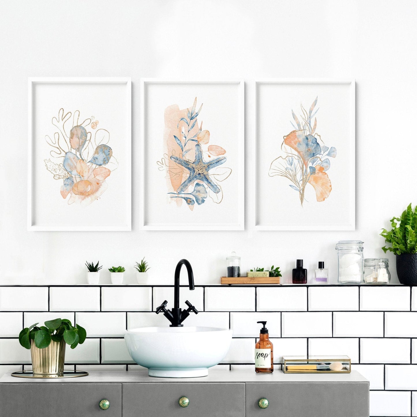 Art wall for bathroom | set of 3 wall art prints