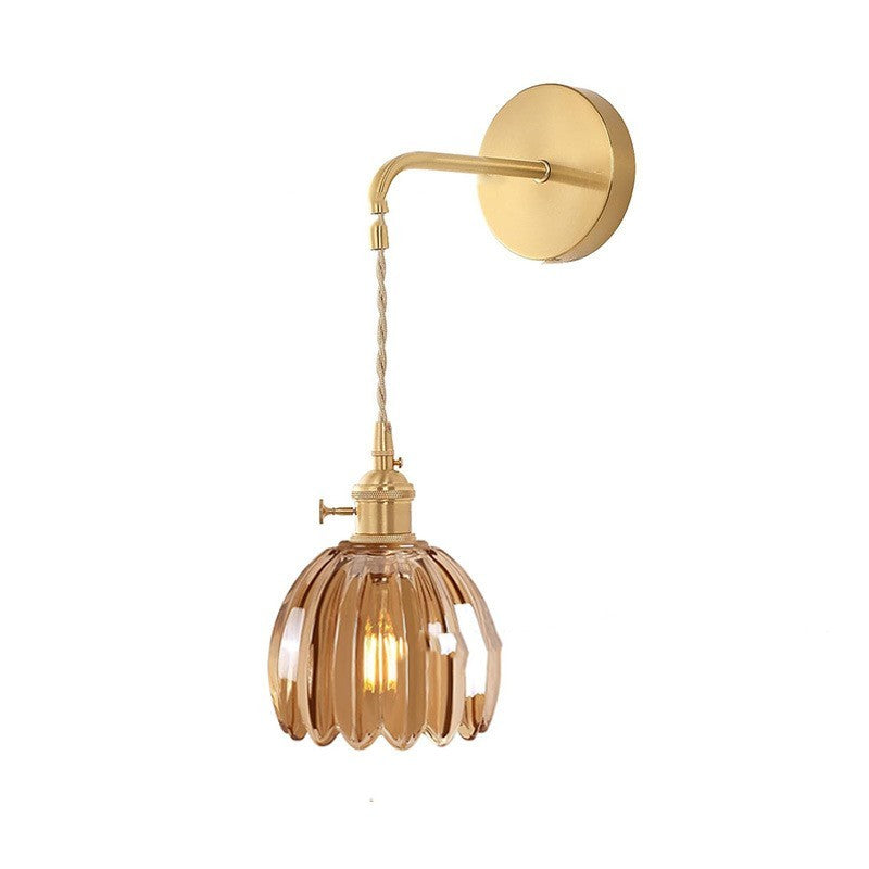 Retro Japanese Style Copper Glass Amber Chandelier