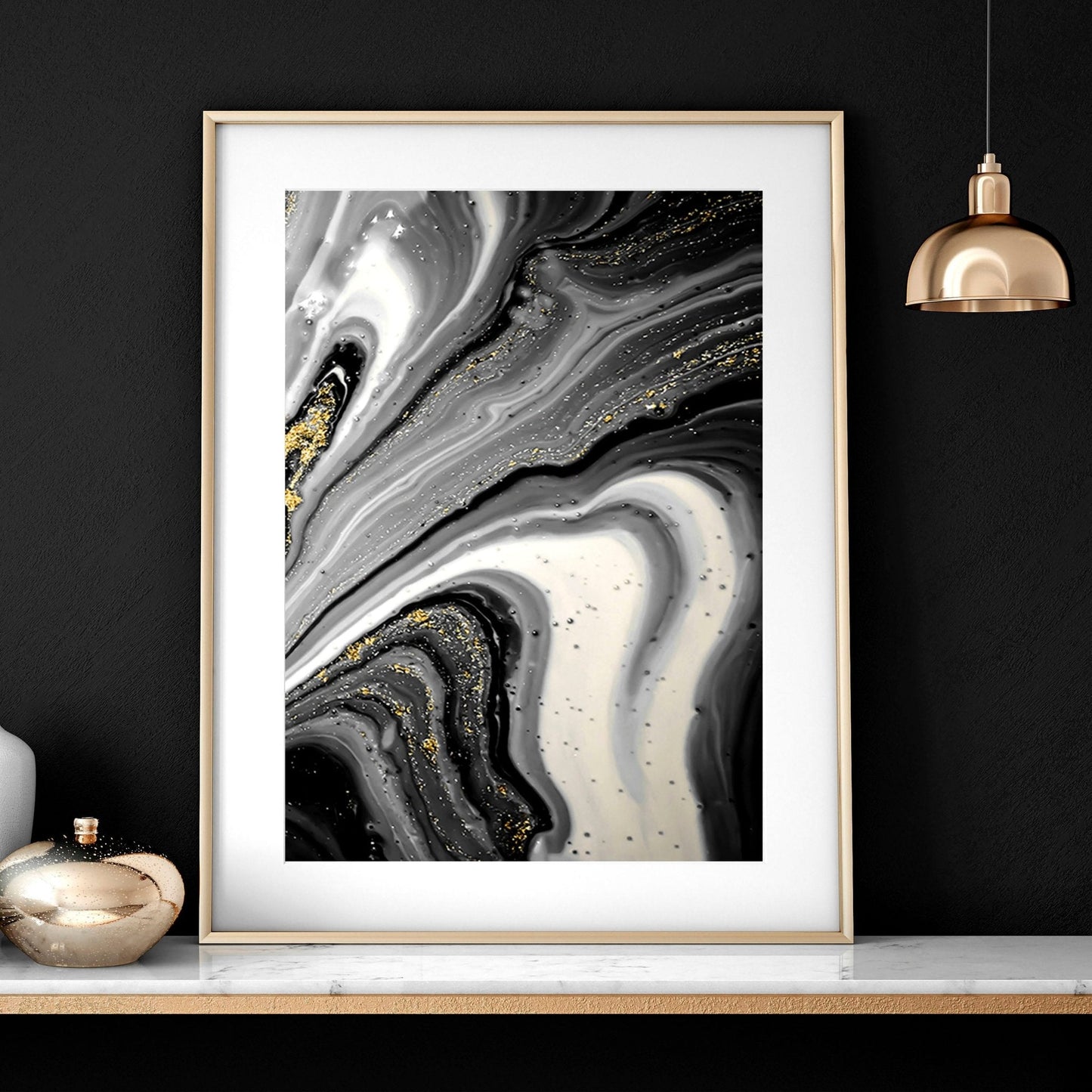 Abstract large wall art | set of 3 Black and Gold wall art prints