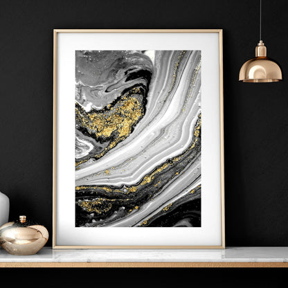 Abstract large wall art | set of 3 Black and Gold wall art prints
