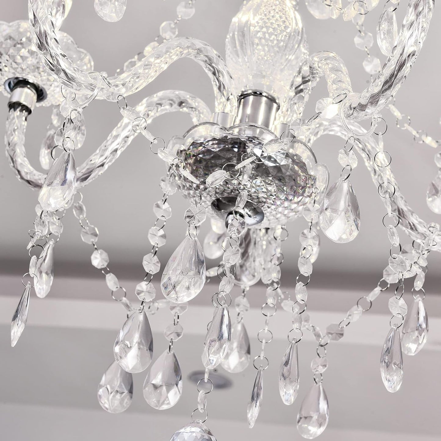 Plug-In 5 Light Crystal Hanging Pendant Lights Acrylic Chandelier with
