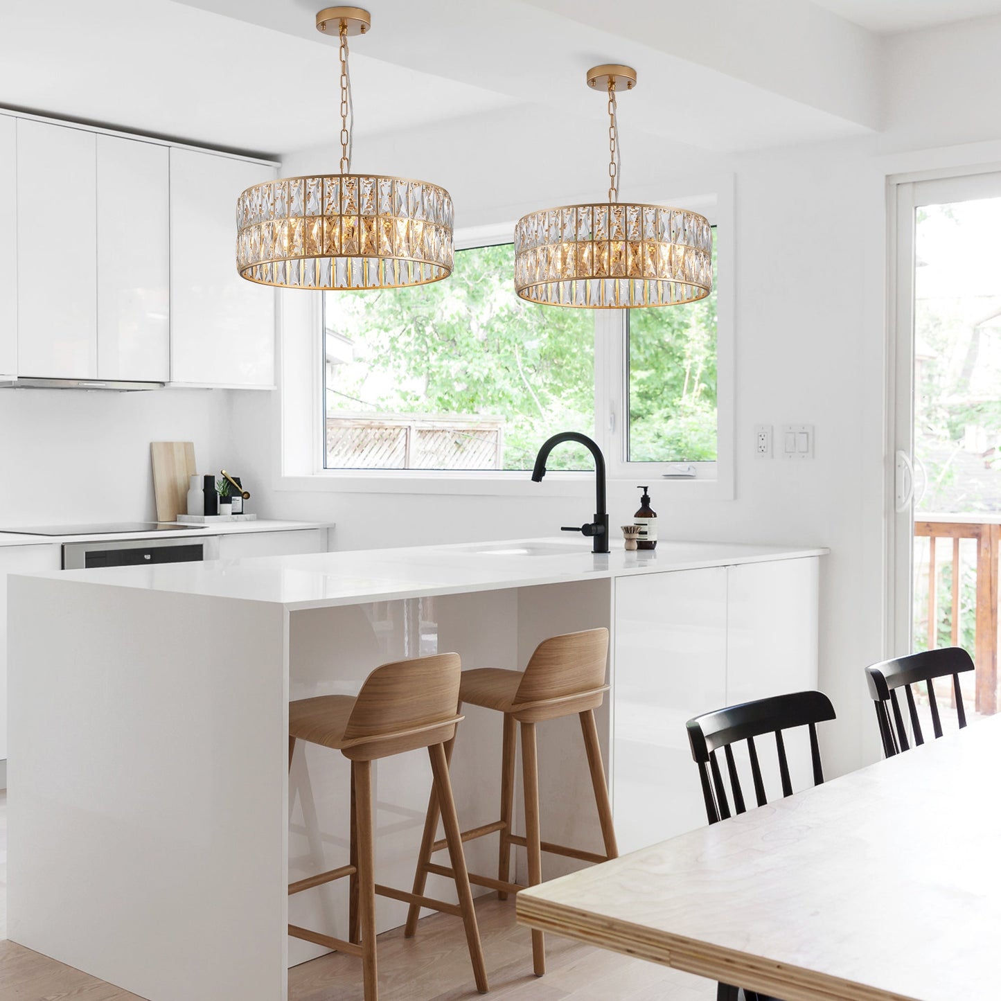 Modern Crystal Drum Chandelier, 6-Light Pendant Lighting Fixture with