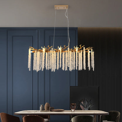 39.4-inch Modern Golden Pendant Light with Cascading Crystal Strands,