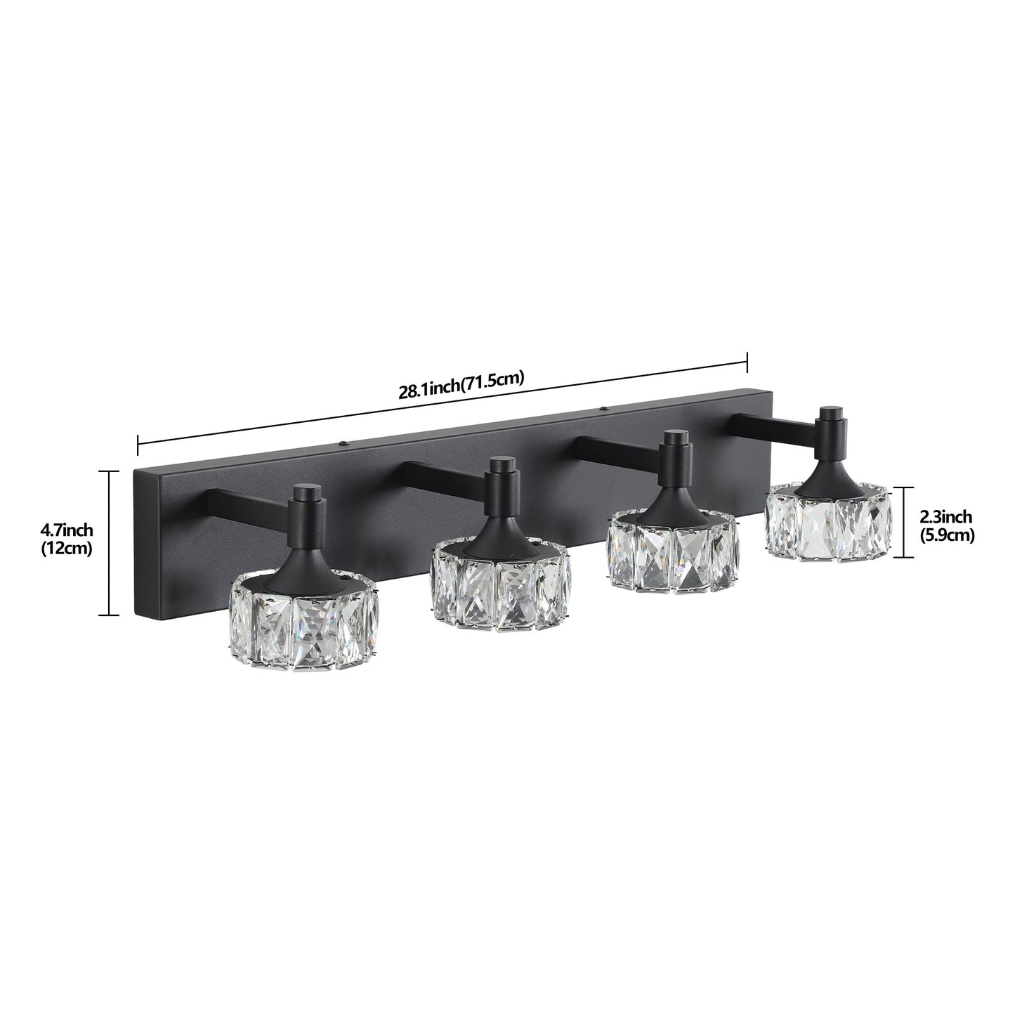 Modern 4-Light Matte Black LED Vanity Light Fixture with Crystal Glass