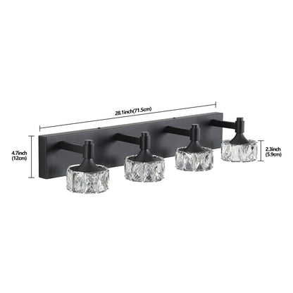 Modern 4-Light Matte Black LED Vanity Light Fixture with Crystal Glass