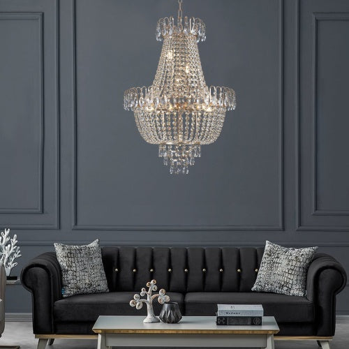 Golden Crystal Chandelier – Large Modern Luxury Ceiling Light for Living Room, Dining, Bedroom, or Hallway