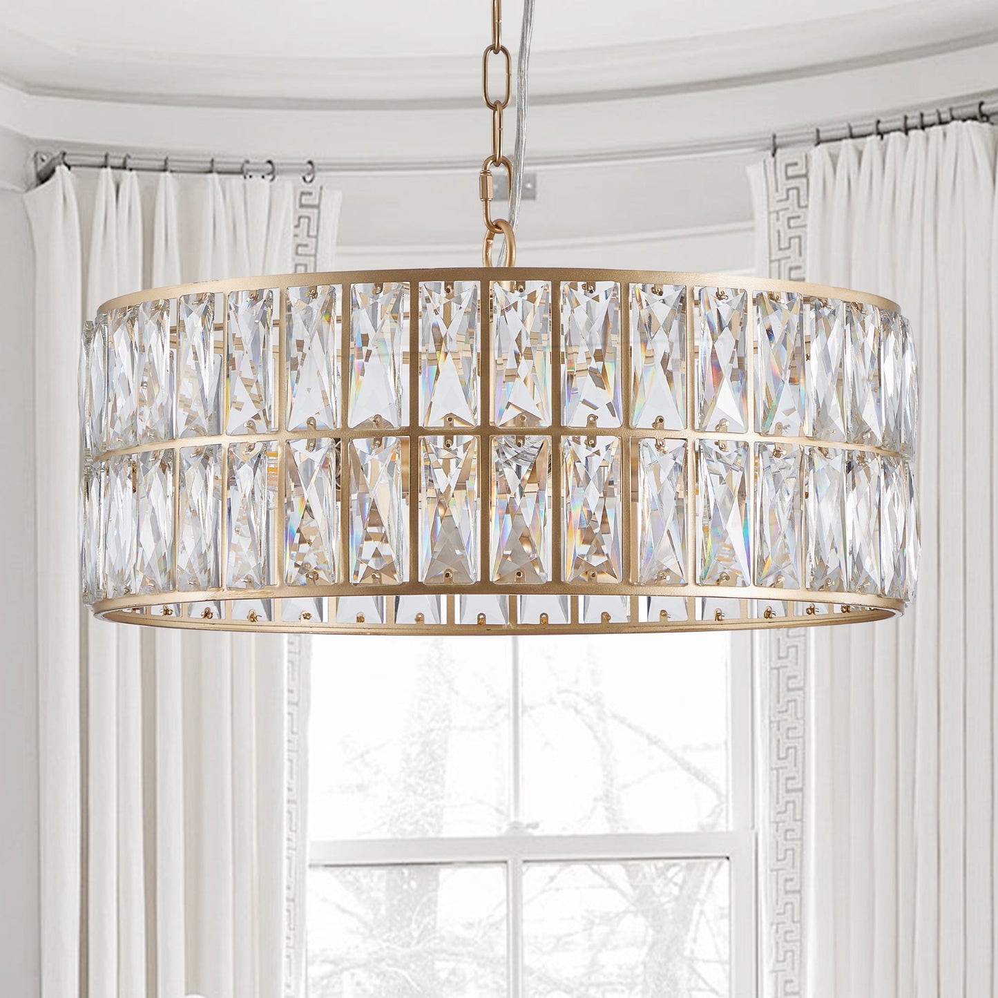 Modern Crystal Drum Chandelier, 6-Light Pendant Lighting Fixture with