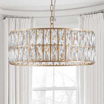 Modern Crystal Drum Chandelier, 6-Light Pendant Lighting Fixture with