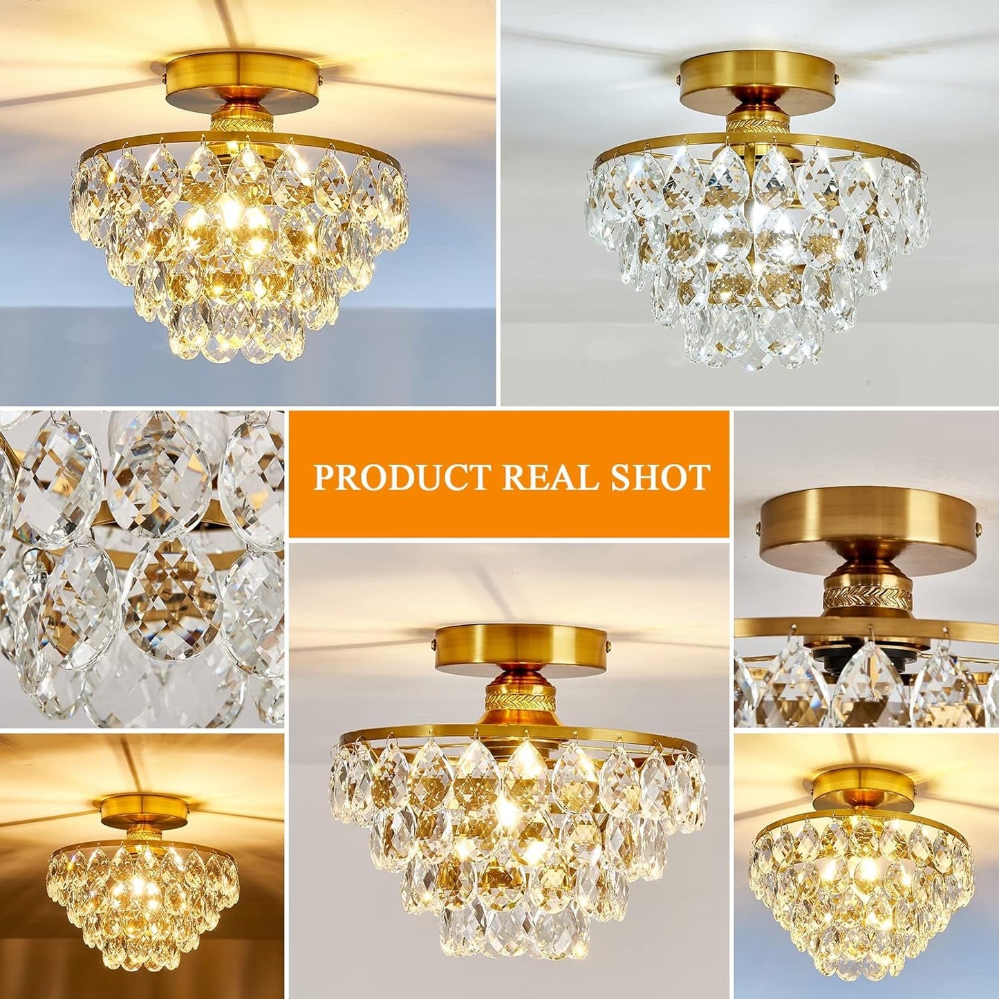 Modern E26 Small Crystal Chandelier Semi Flush Mount Ceiling Light