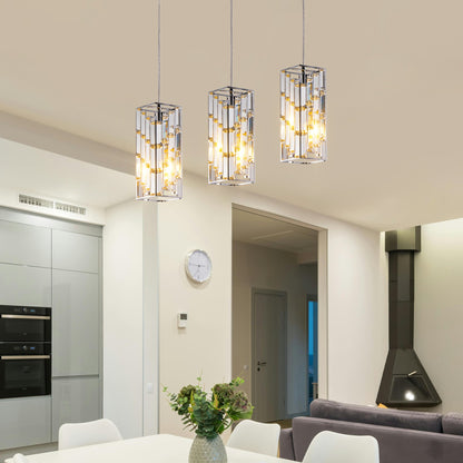 Modern Crystal Pendant Light - 3 Pack, Adjustable Hanging Ceiling Lamp