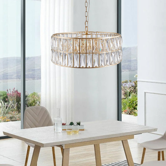 Modern Crystal Drum Chandelier, 6-Light Pendant Lighting Fixture with