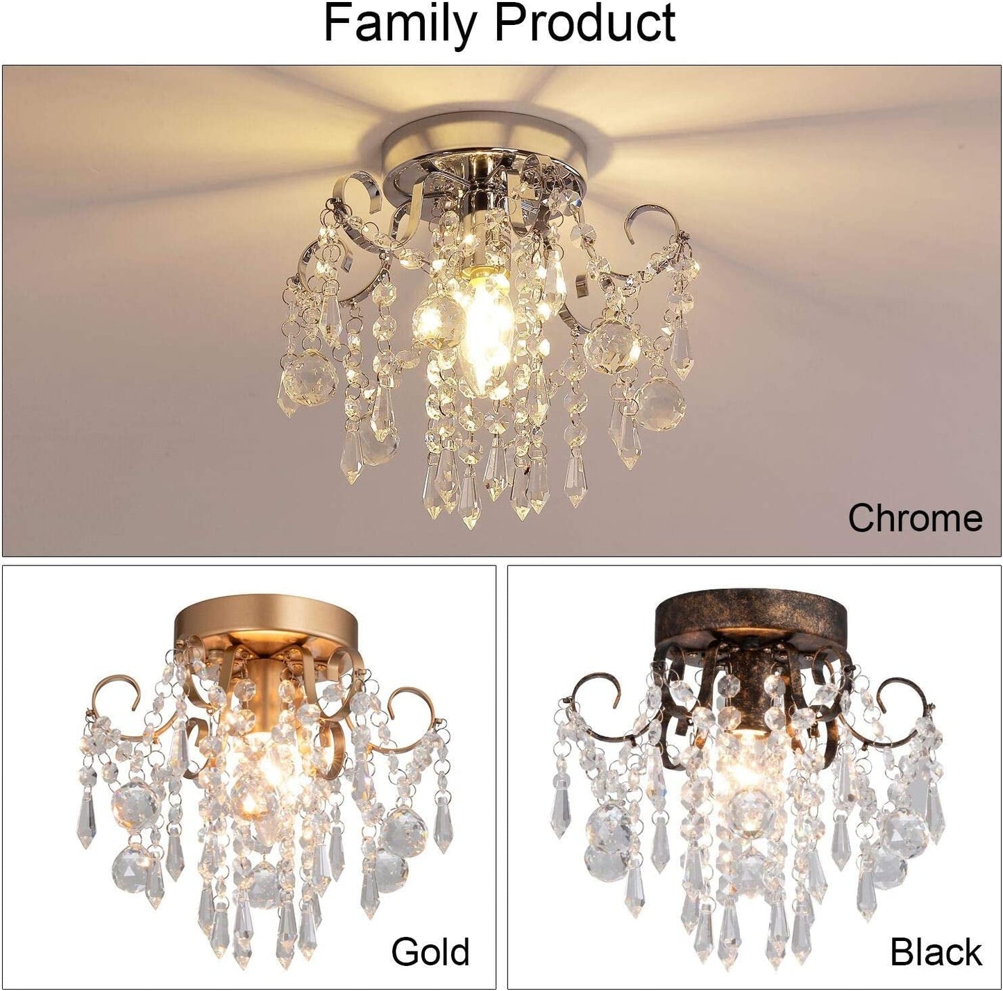 Small Crystal Chandelier Flush Mount Ceiling Light Fixtures Modern
