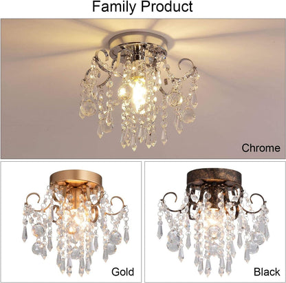 Small Crystal Chandelier Flush Mount Ceiling Light Fixtures Modern