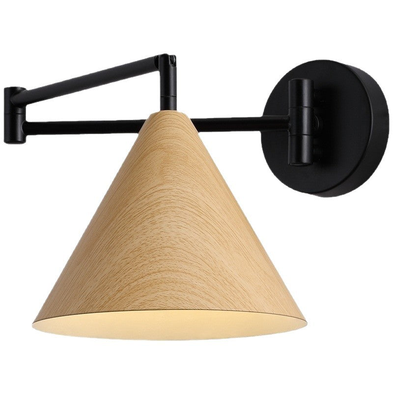 Nordic Wood Grain Retractable Rocker Arm Wall Lamp