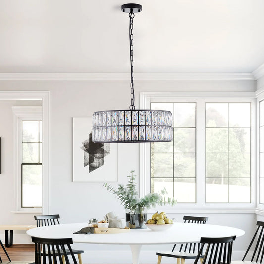 Modern Crystal Drum Chandelier, 6-Light Pendant Lighting Fixture with