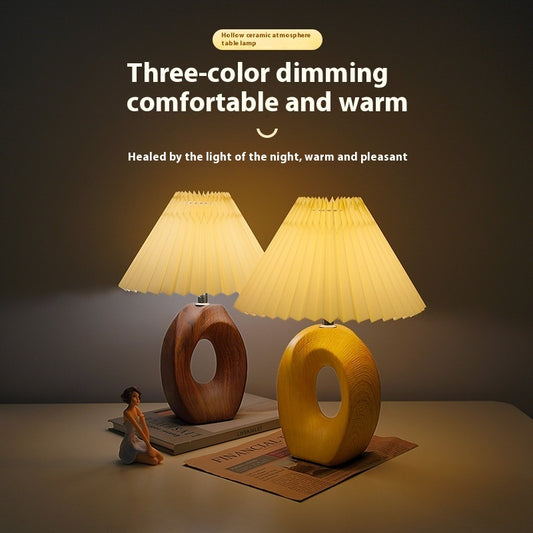 Nordic Pleated Vintage Ceramic Small Night Lamp