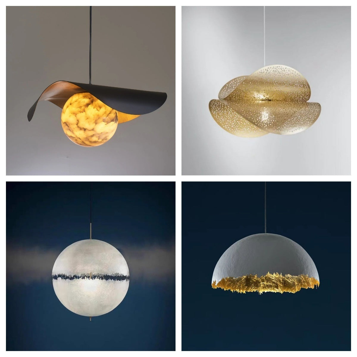 Nordic Post-modern Designer Simple Living Room Gold Foil UFO Hotel Lobby Restaurant Golden Chandelier