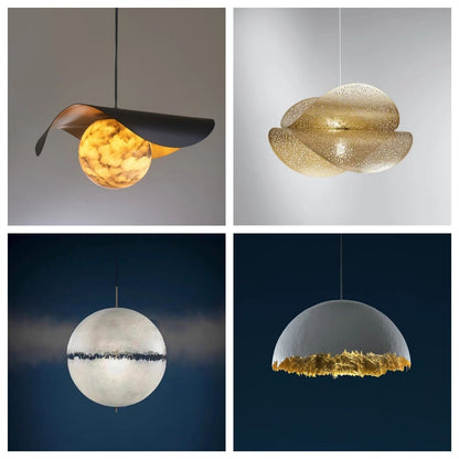 Nordic Post-modern Designer Simple Living Room Gold Foil UFO Hotel Lobby Restaurant Golden Chandelier