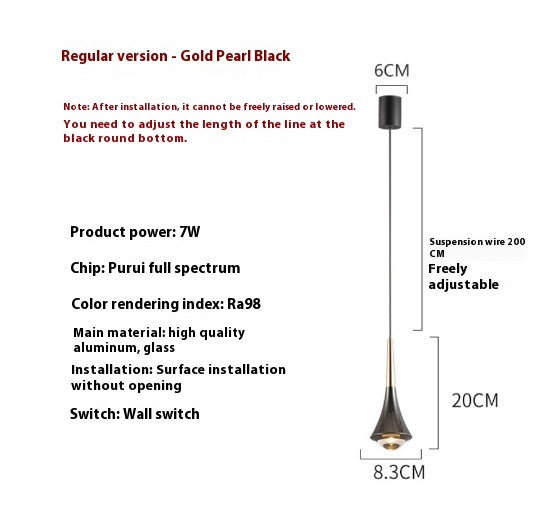 LED Bedside Chandelier Full Spectrum Bedroom Dining Room