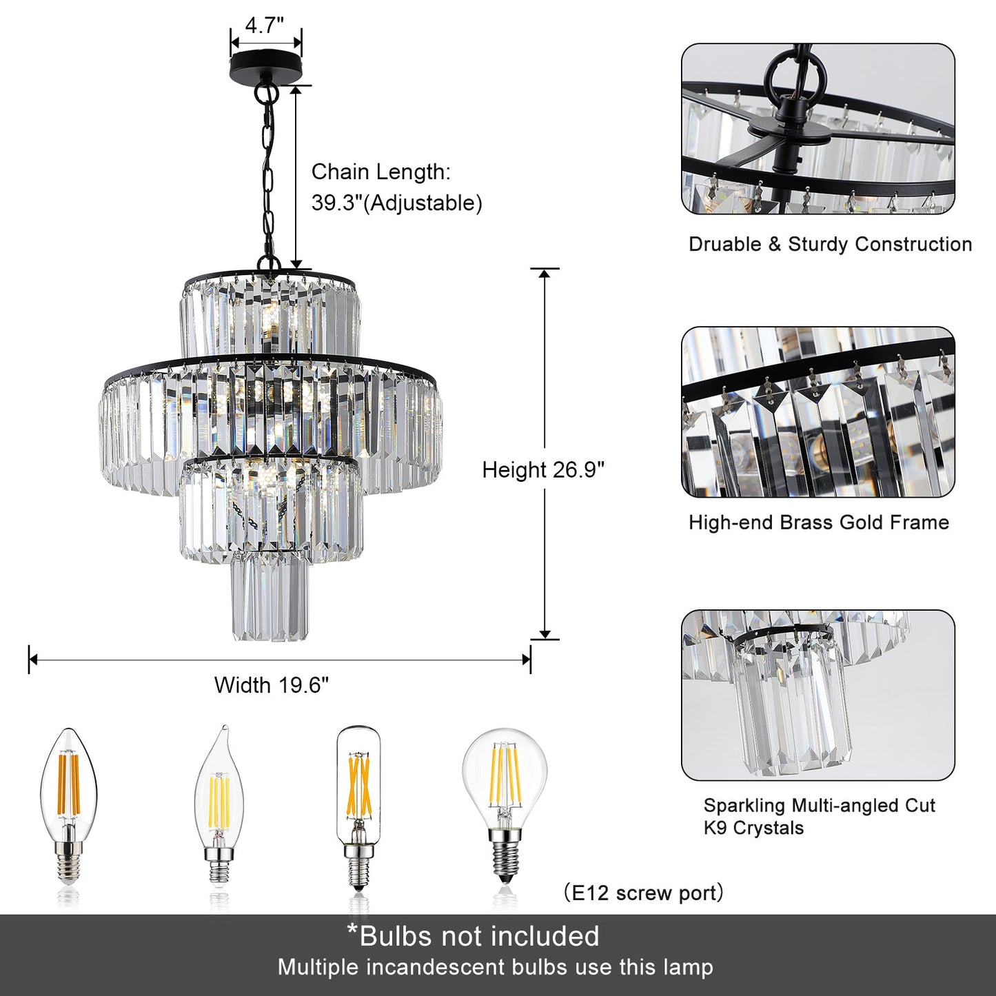 Black Luxury Crystal Chandelier Modern Chandeliers Lights Fixture