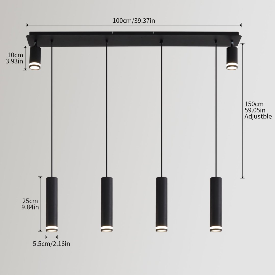 Angelina 6 - Light Matte Black Kitchen Island Pendant No Bulb