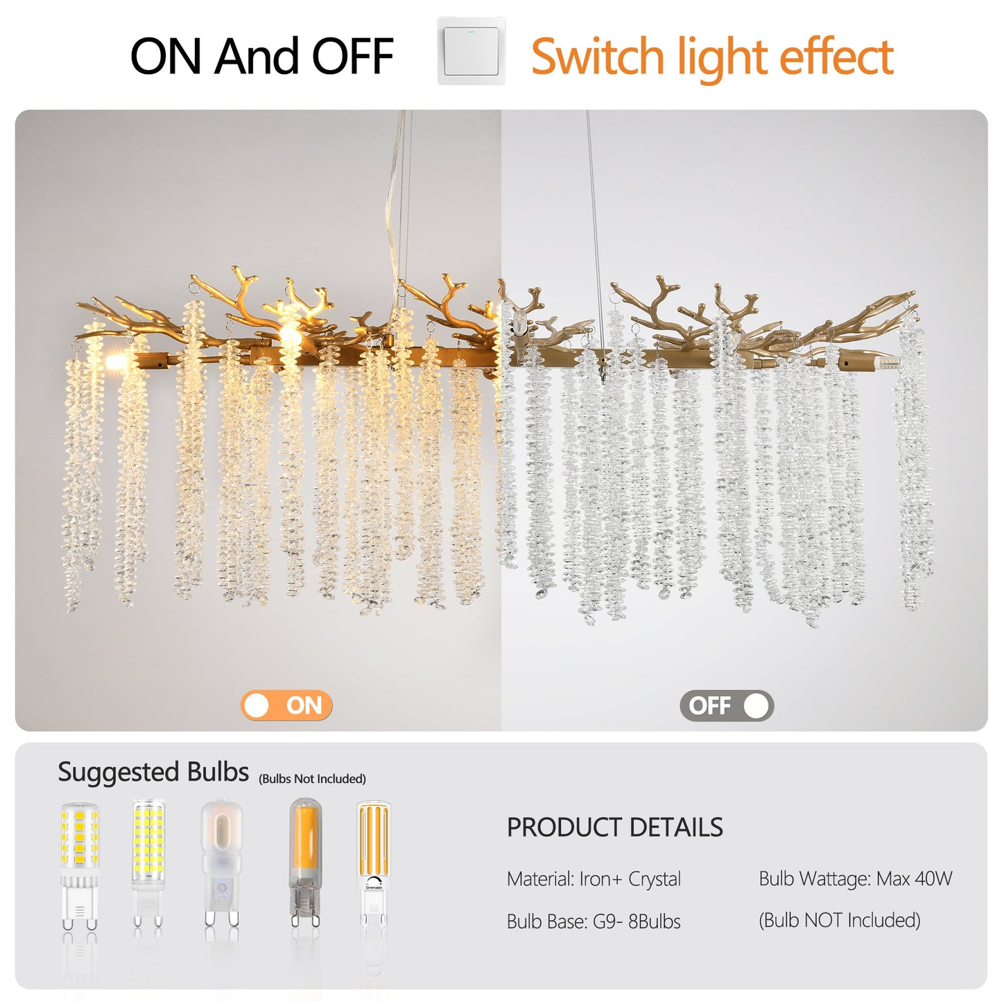 39.4-inch Modern Golden Pendant Light with Cascading Crystal Strands,