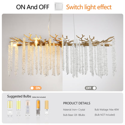 39.4-inch Modern Golden Pendant Light with Cascading Crystal Strands,