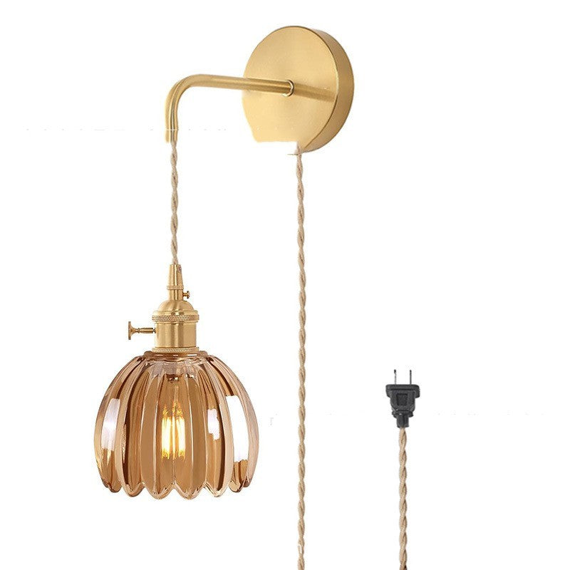 Retro Japanese Style Copper Glass Amber Chandelier