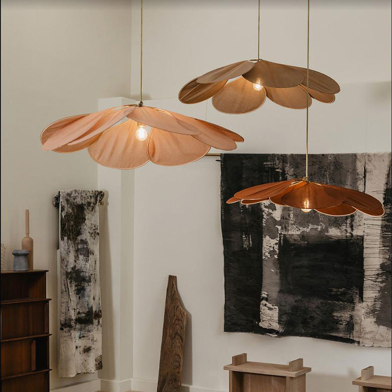 Lámpara colgante bohemia de tela y madera