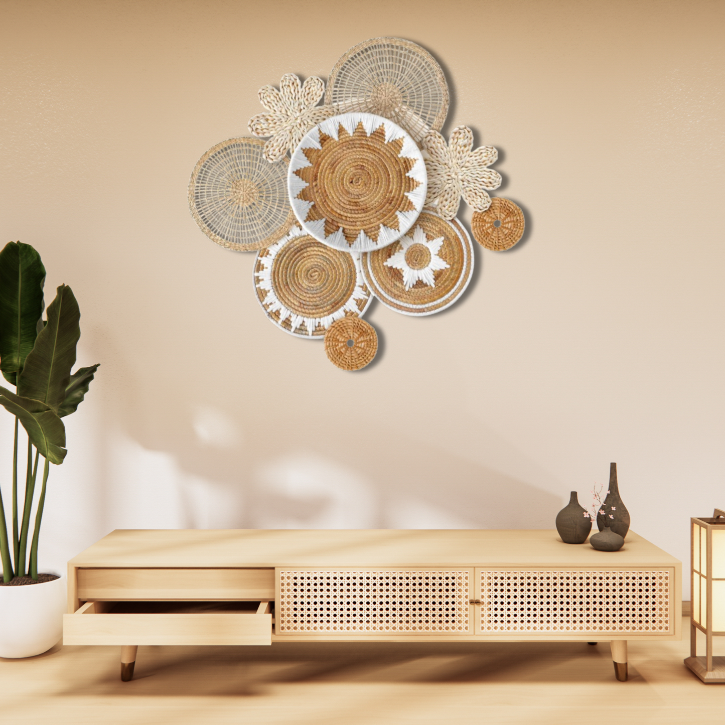 Basket Wall Decor Set – Boho Wicker Wall Art – Handwoven Boho Decor