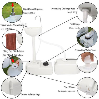 Portable Removable Outdoor Hand Sink with 24L Recovery Tank