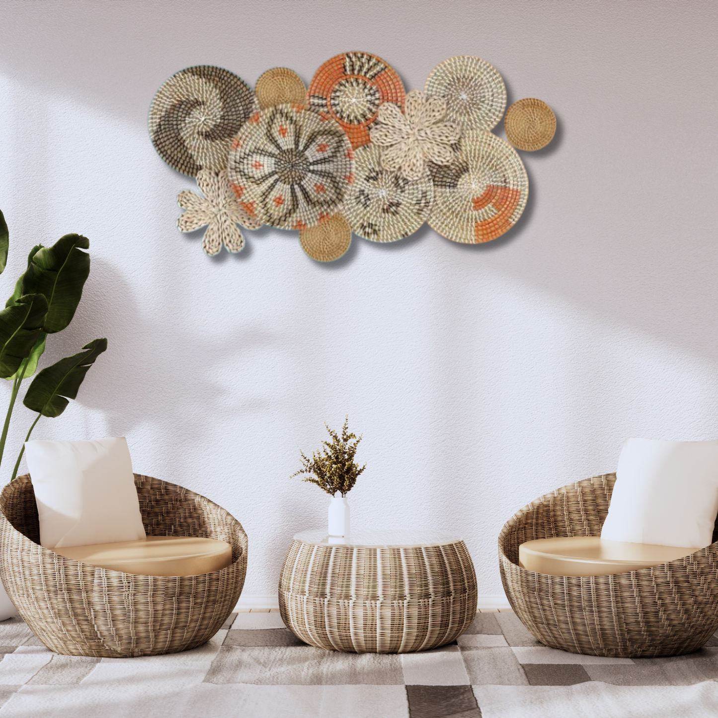 Basket Wall Decor Set Boho Wicker Wall Art Handwoven Bohemian Decor
