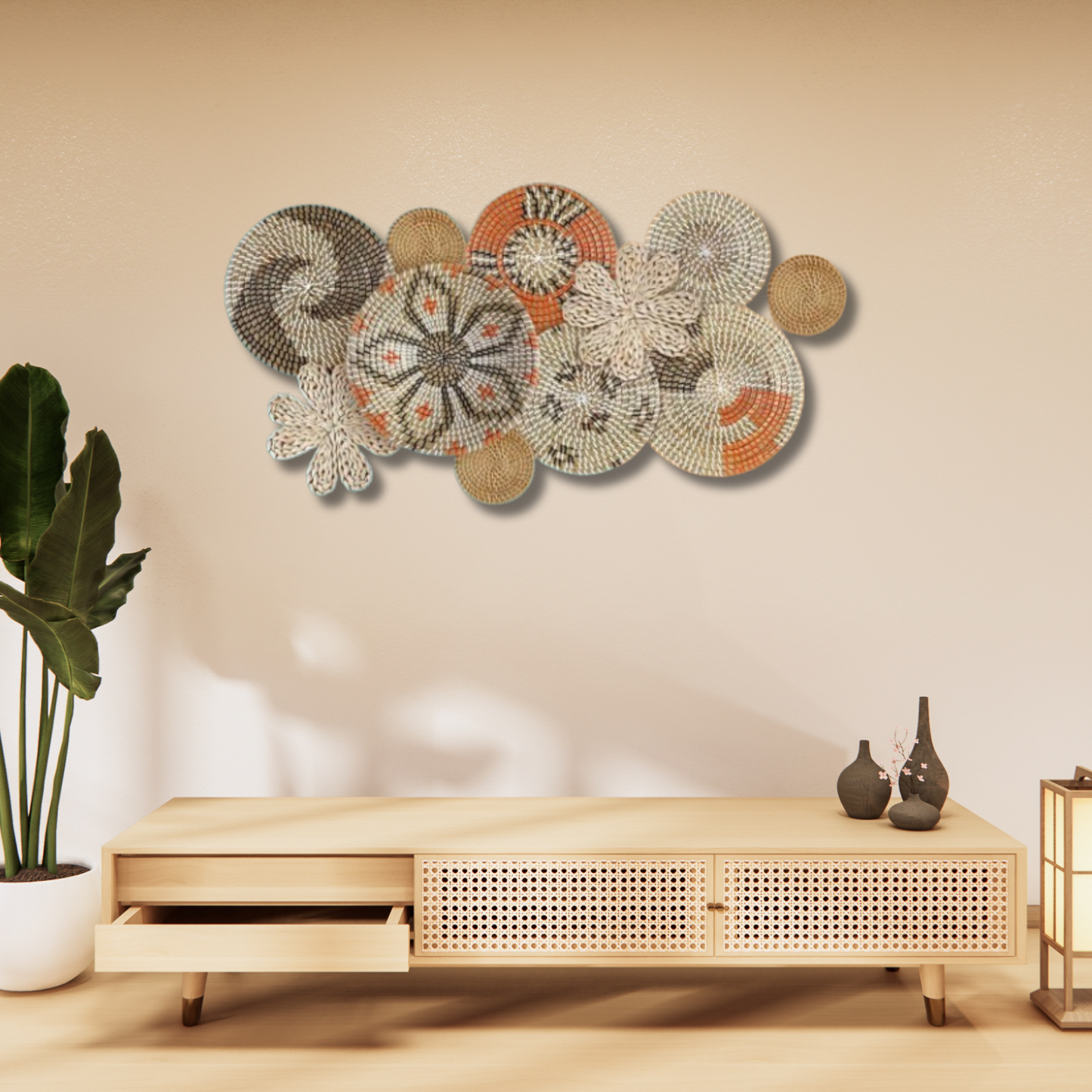 Basket Wall Decor Set Boho Wicker Wall Art Handwoven Bohemian Decor