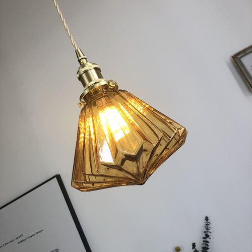Lámpara colgante de latón y cristal estilo nórdico japonés